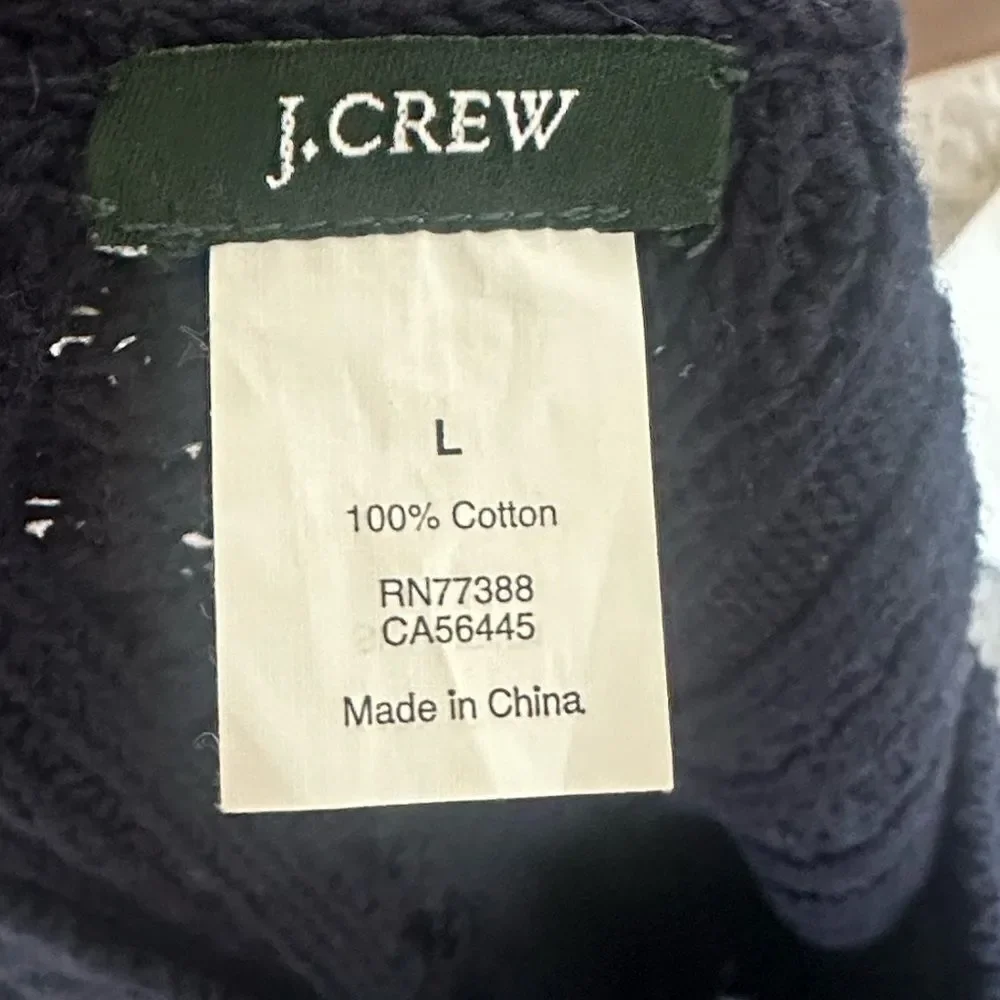 J. Crew Classic Navy Cable Knit Crewneck Sweater L